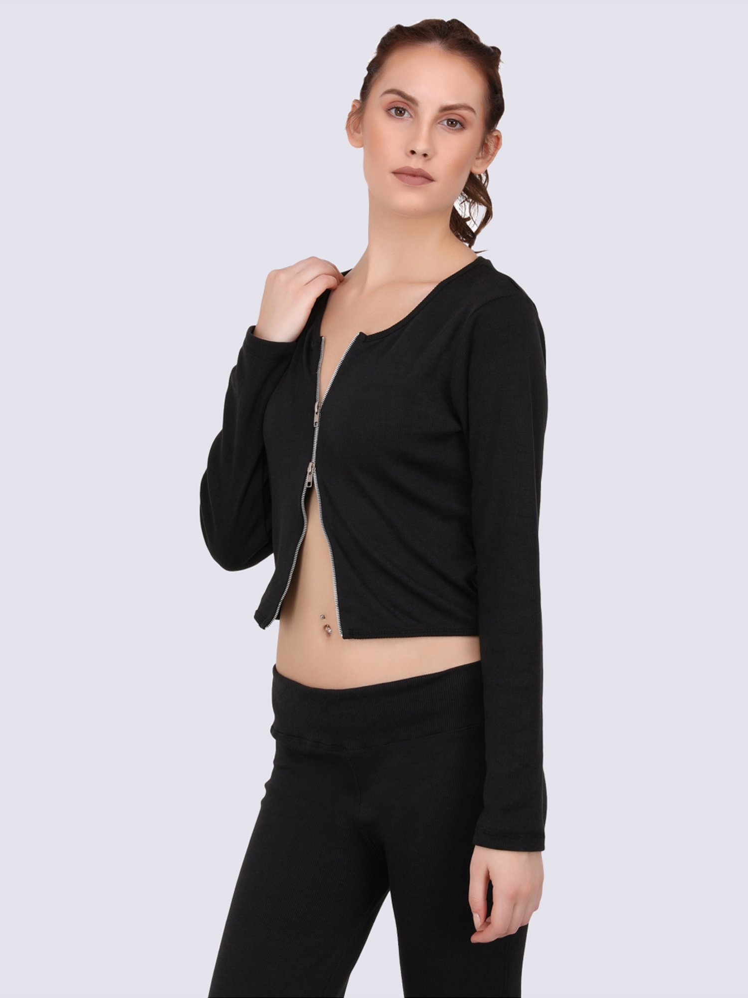 EVERDION Black Cotton Sports Top