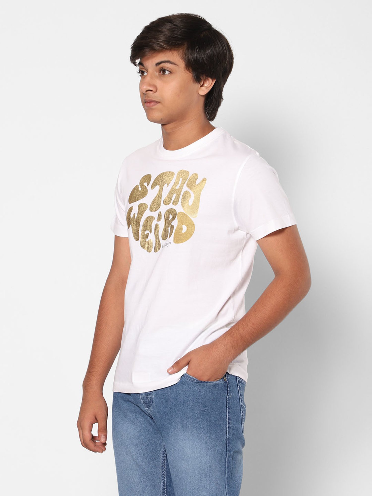 TeenTrums Boys White Printed T-Shirt