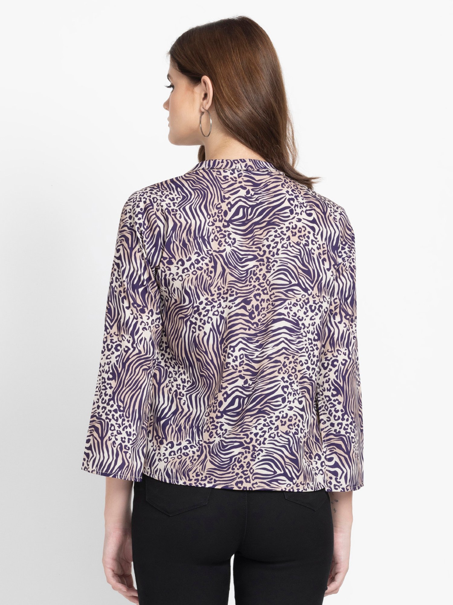 SHAYE Beige & Purple Printed Top