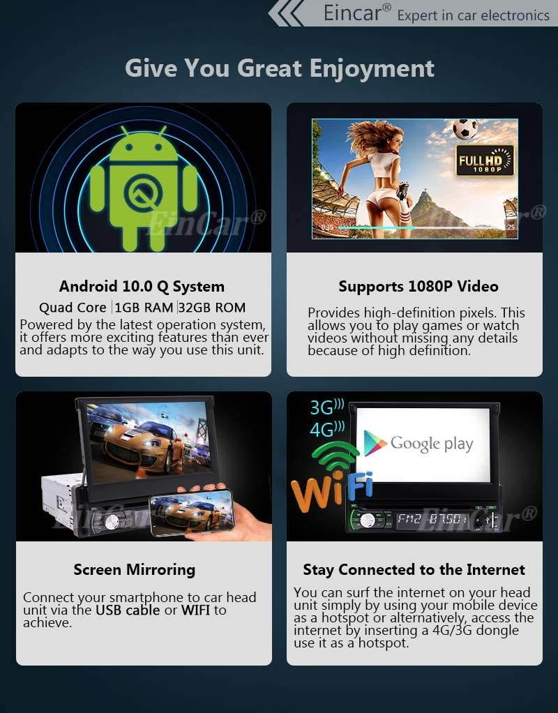 7 Inch Flip Out Touch Screen Single Din Android 10.0 Car Stereo GPS Navigation DVD Player Radio with WiFi Bluetooth AM FM Receiver Support Mirror Link Steering Wheel Controls Backup Camera SD USB OBD