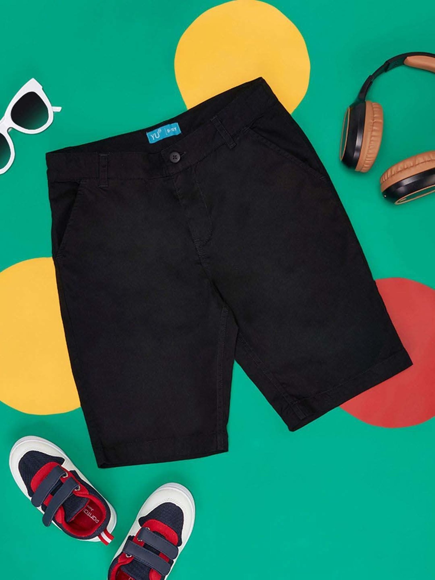 YU by Pantaloons Kids Black Cotton Regular Fit Shorts