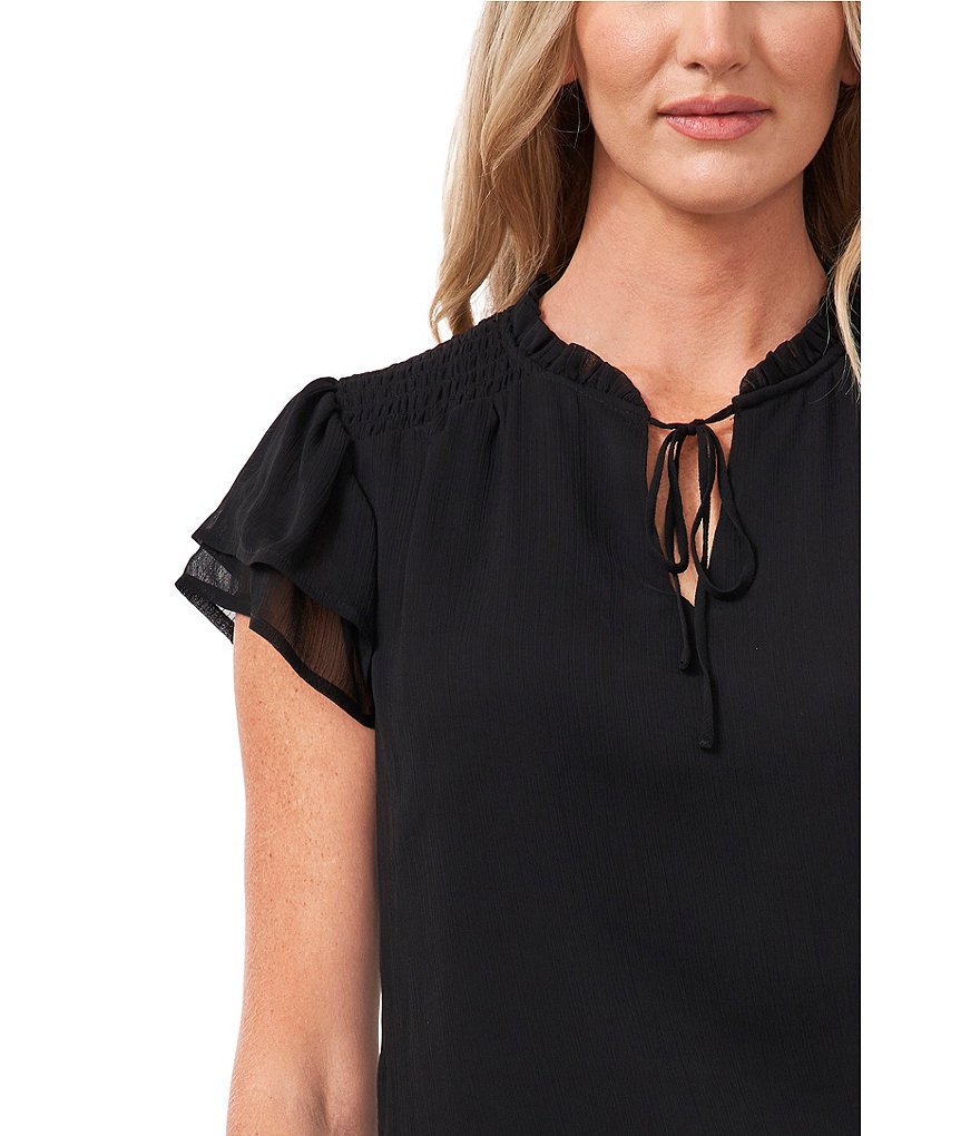 CeCe Flutter Sleeve Smocked Shoulder Short Sleeve Top