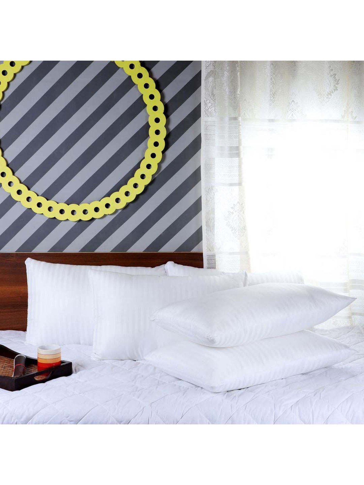 MFD HOME Furnishing Esper Premium Cotton White Polyfill Pillows - Set of 5