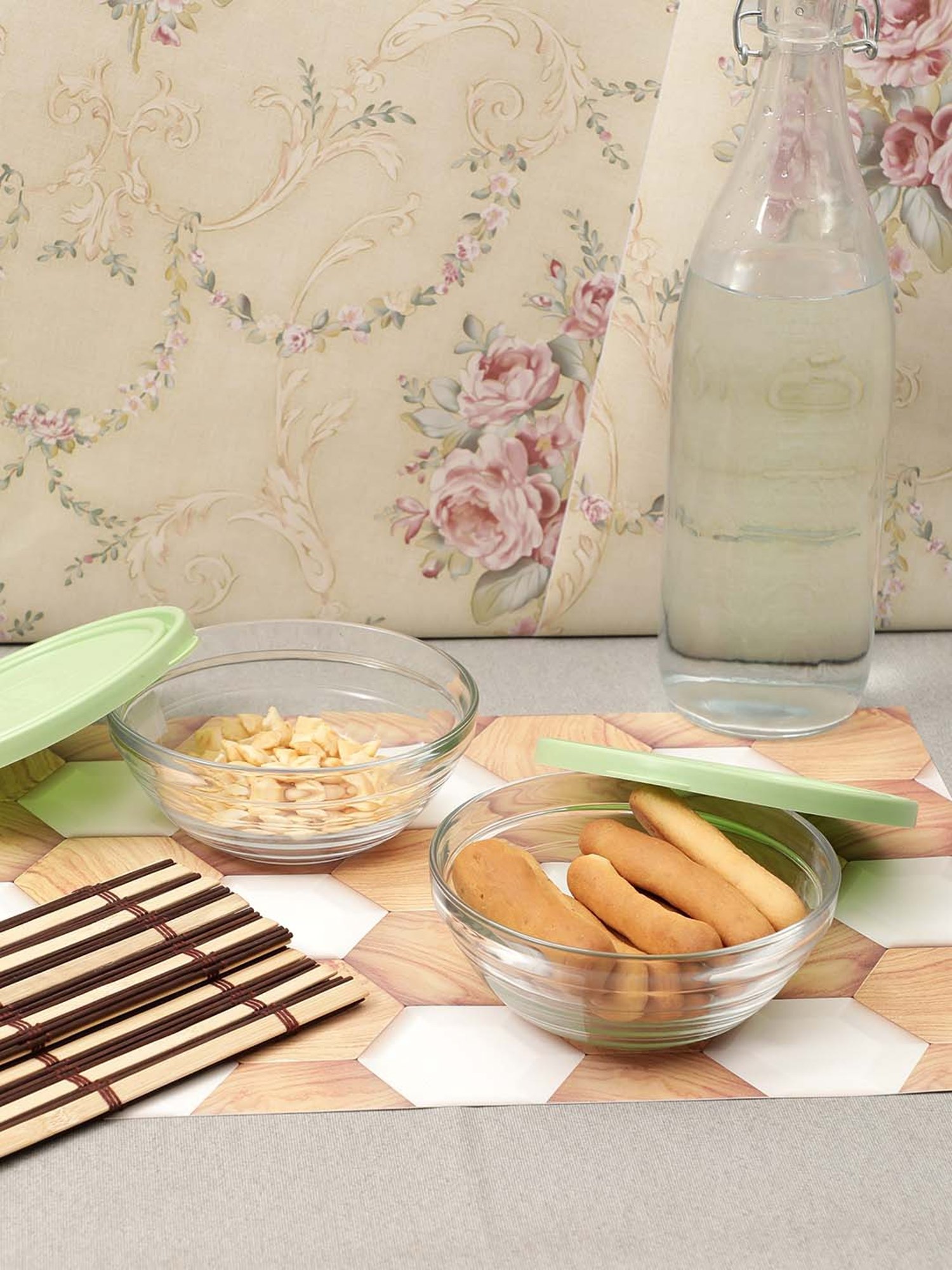 Duralex 'Freshbox' Transparent & Green Glass 14 cm Container With Lid (0.5 L) - Set of 3