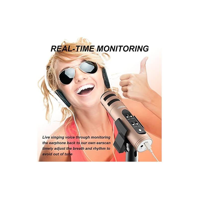 Music Recording Microphone with Desktop Tripod,Condenser Microphone Integrated Reverb Sound Effects for Phone Recording,Gaming,Podcasting and Karaoke Singing