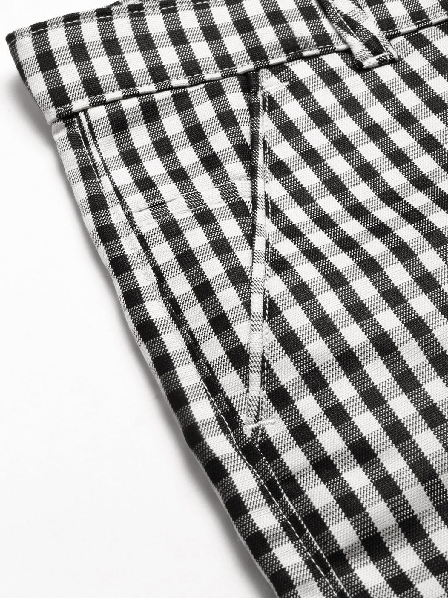 Sojanya Black & White Cotton Regular Slim Fit Checks Flat Front Trousers