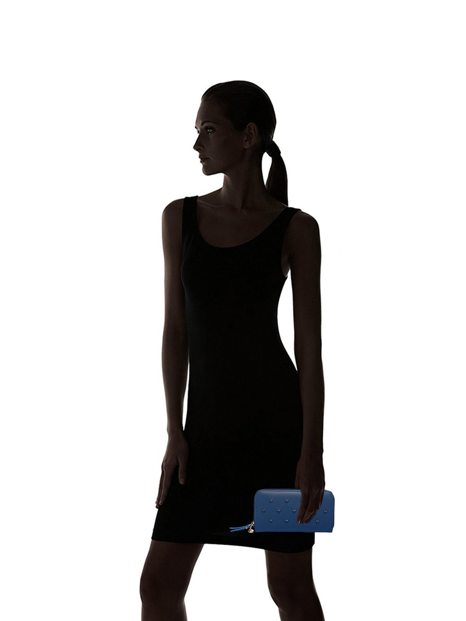 Caprese Star Navy Textured Zip Around Wallet for Women