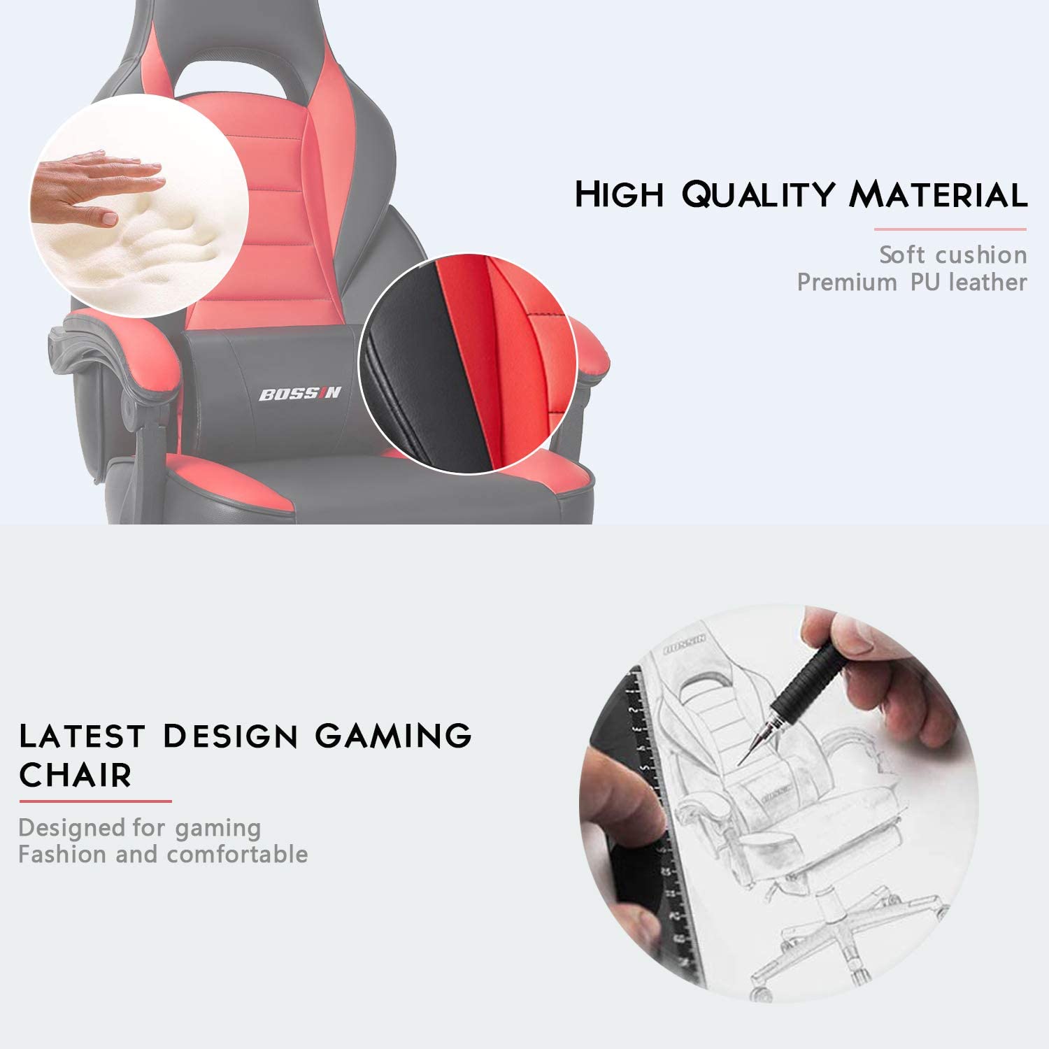 Gaming Chair, Racing Style Computer Desk Chair Padded Armrests Ergonomic Lumbar Support Adjustable Height