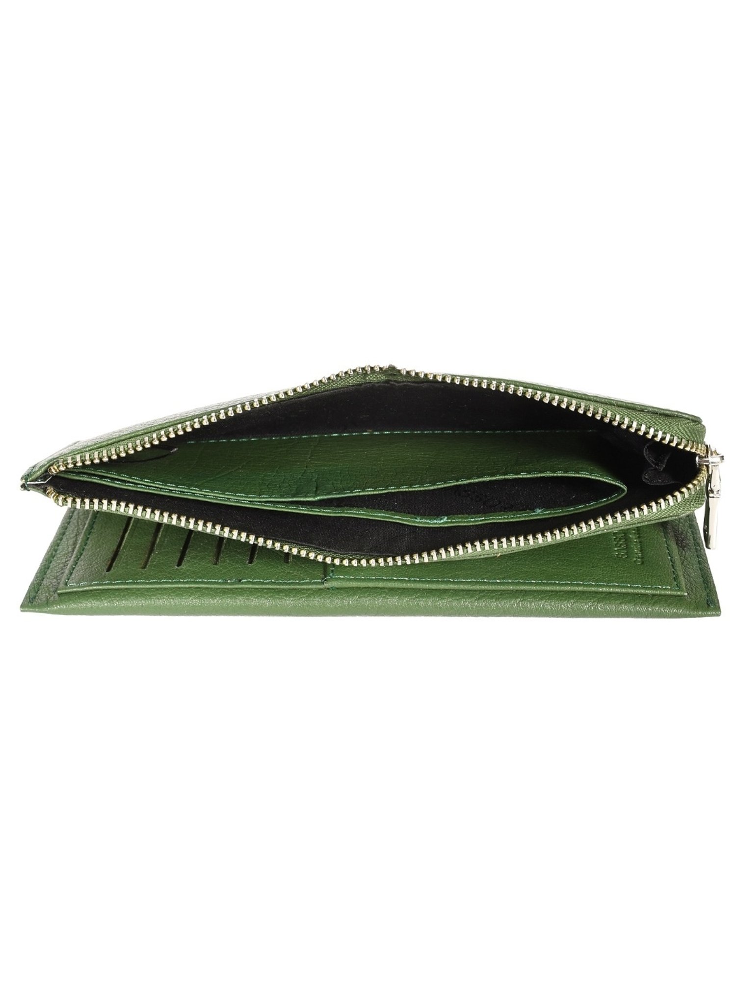 SASSORA EBONY Green Leather Textured Wallet