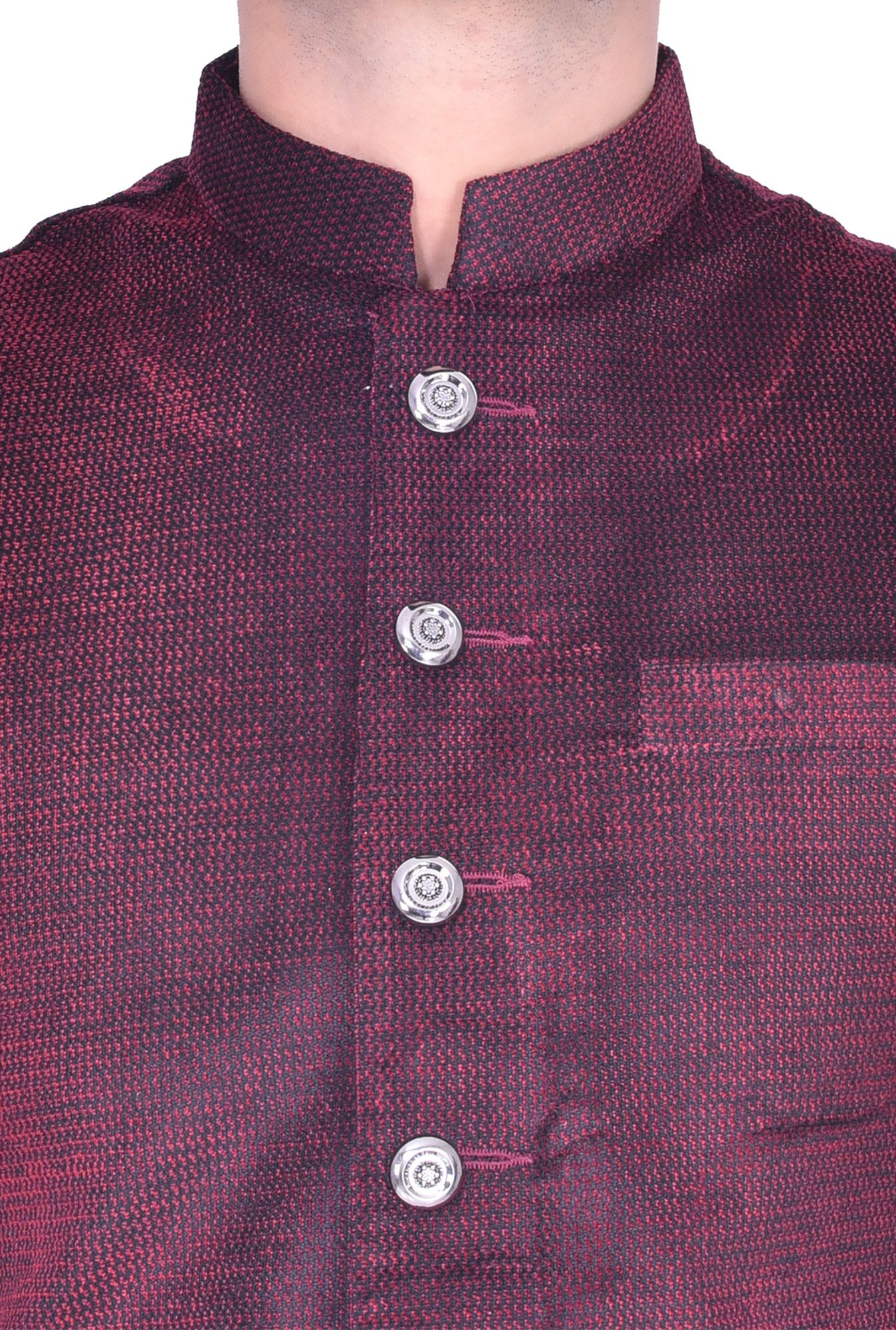 Manyavar Maroon Mandarin Collar Ethnic Waistcoat