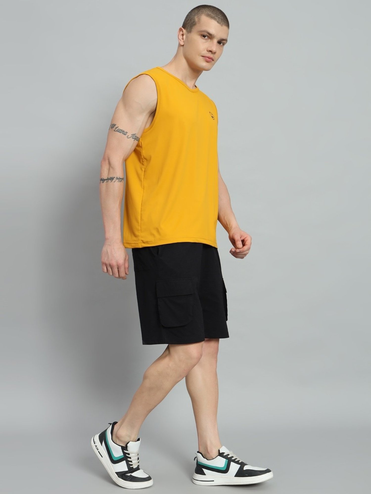 Griffel Mustard Cotton Loose Fit Printed T-Shirt