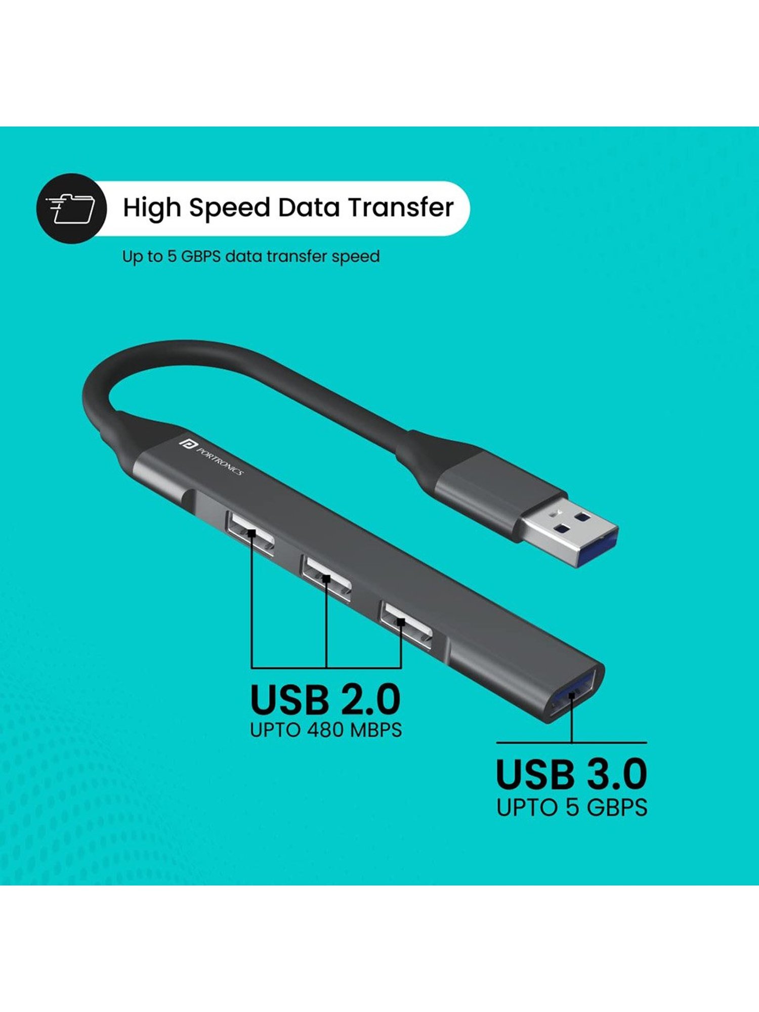 Portronics Mport 31 POR-1484 4 Port USB Hub (Grey)
