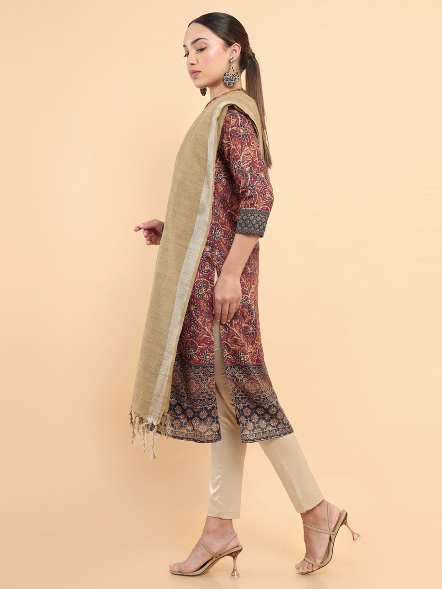 Soch Beige Cotton Plain Dupatta