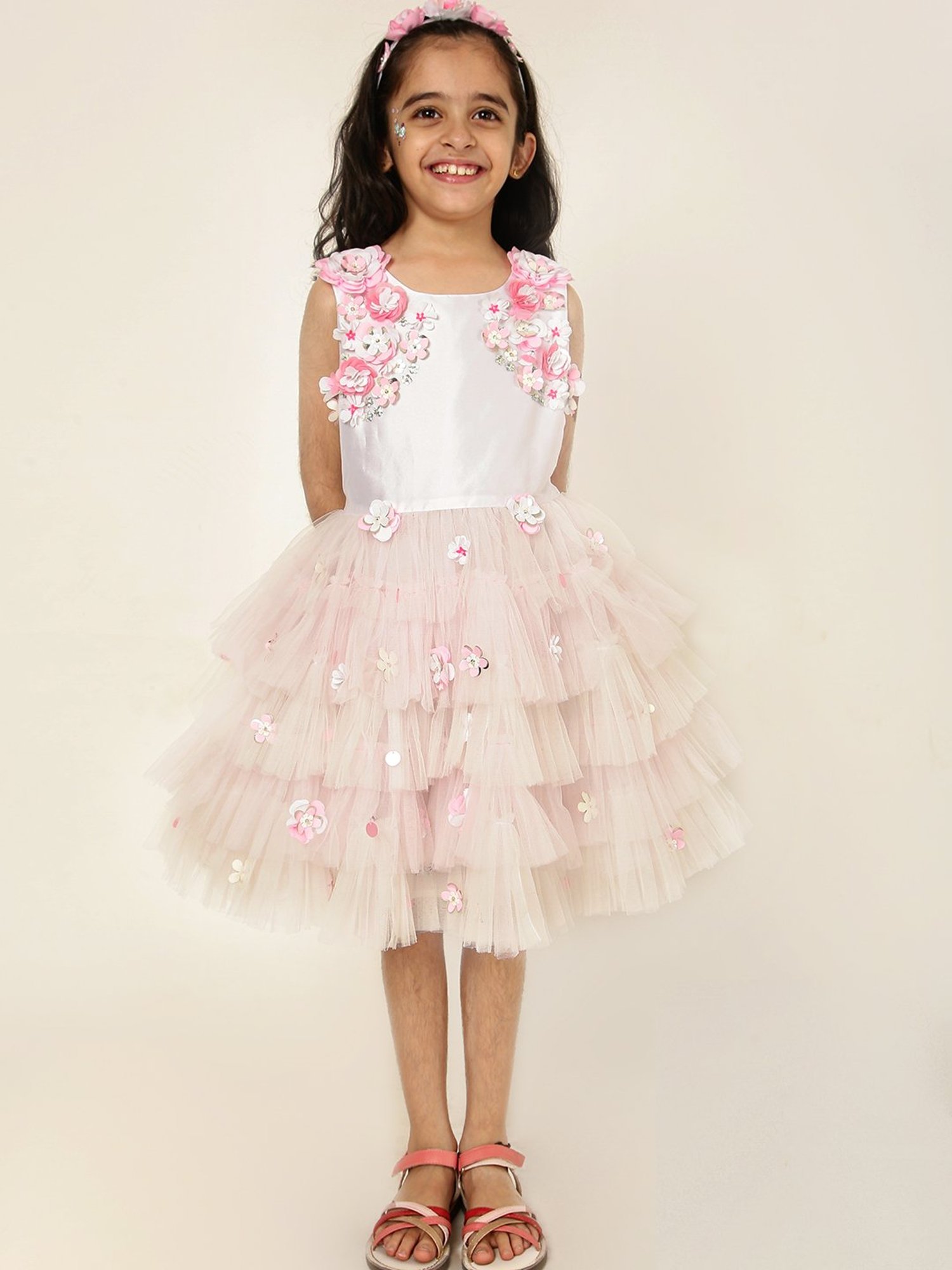 A Little Fable Girls White Applique Dress