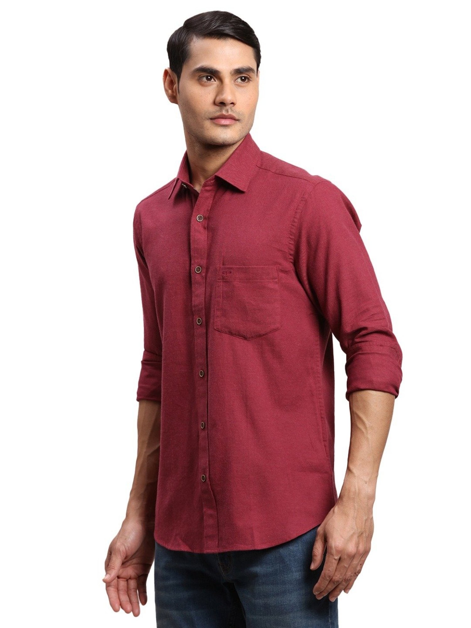 ColorPlus Red Cotton Regular Fit Shirt