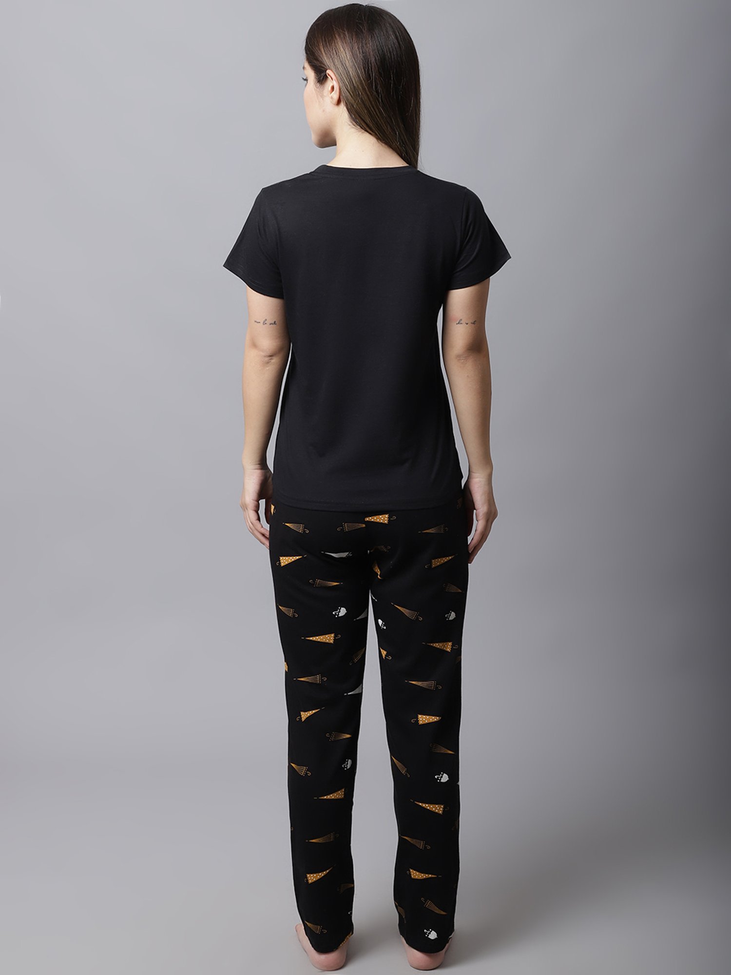 Boston Club Black Cotton Printed Top Pyjama Set