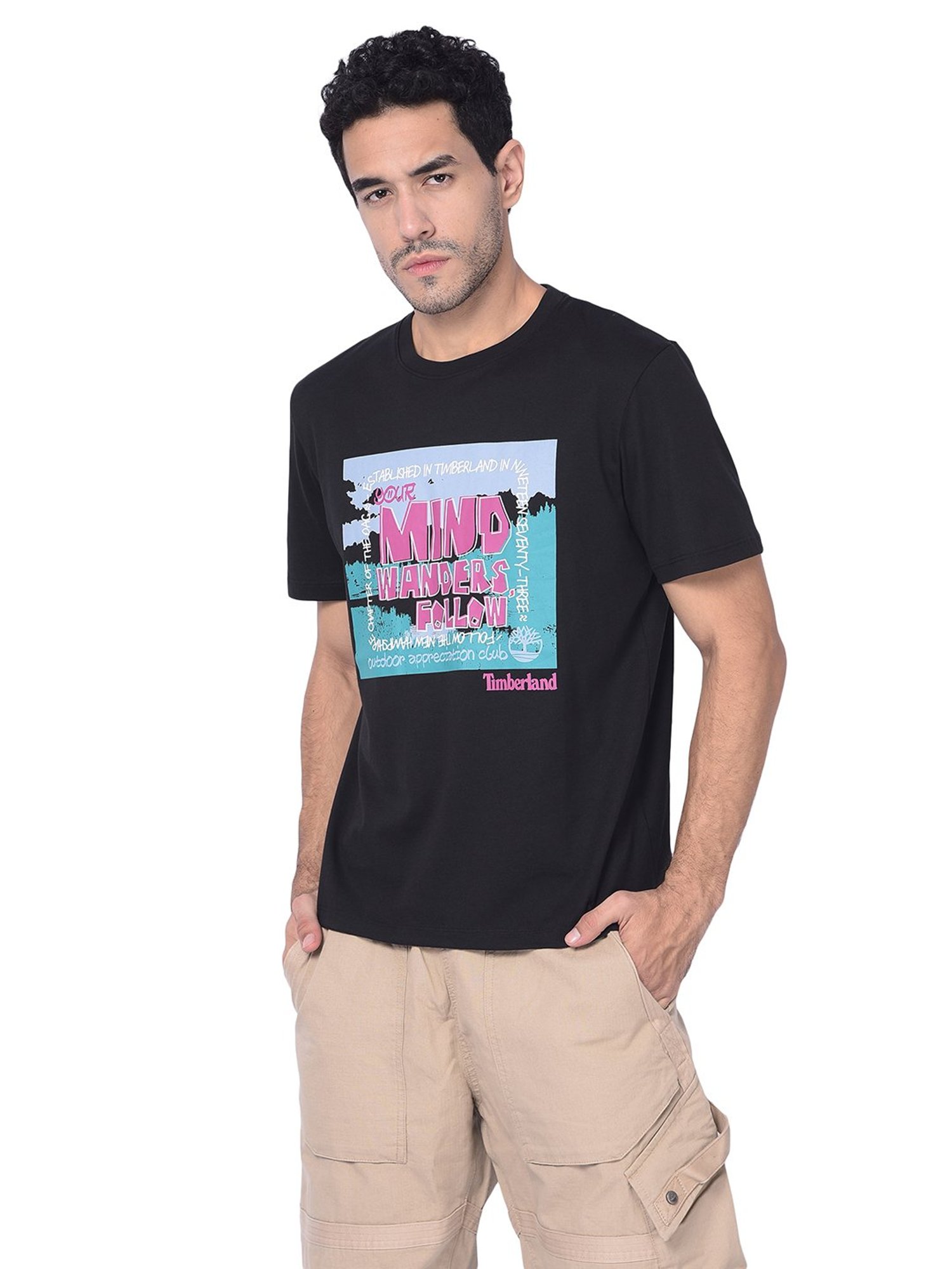 Timberland Black Regular Fit Graphic Print Crew T-Shirt