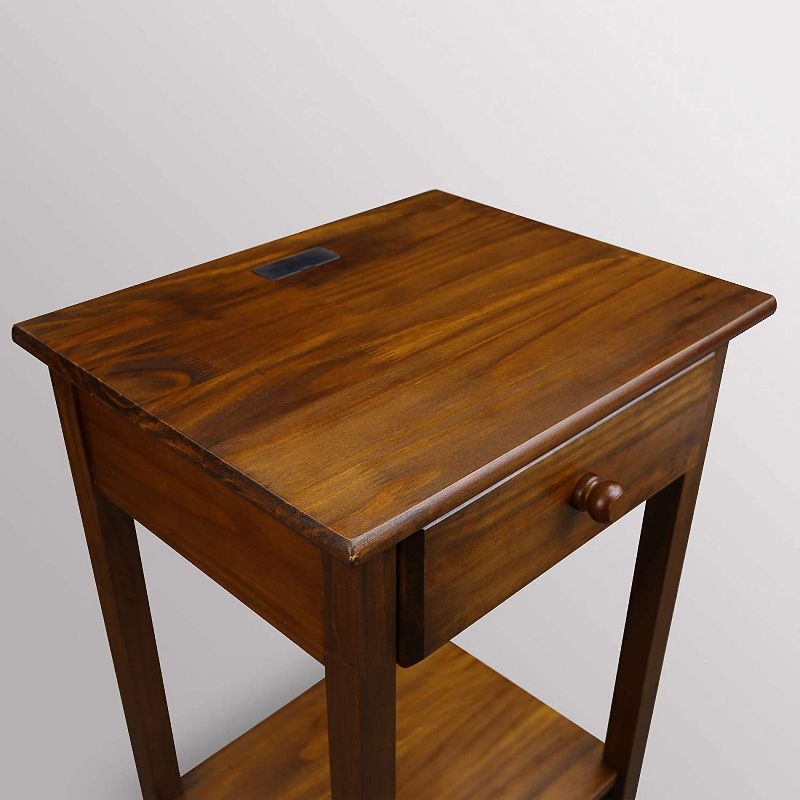 Casual Home Soild Sustainably Sourced Wood Night Owl Bedside Nightstand with 4 USB Charging Ports, Top Drawer and Lower Shelf, Warm Brown (2 Pack)