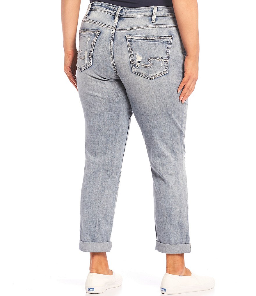 Silver Jeans Co. Plus Size Destruction Detail Boyfriend Mid Rise Slim Leg Jeans