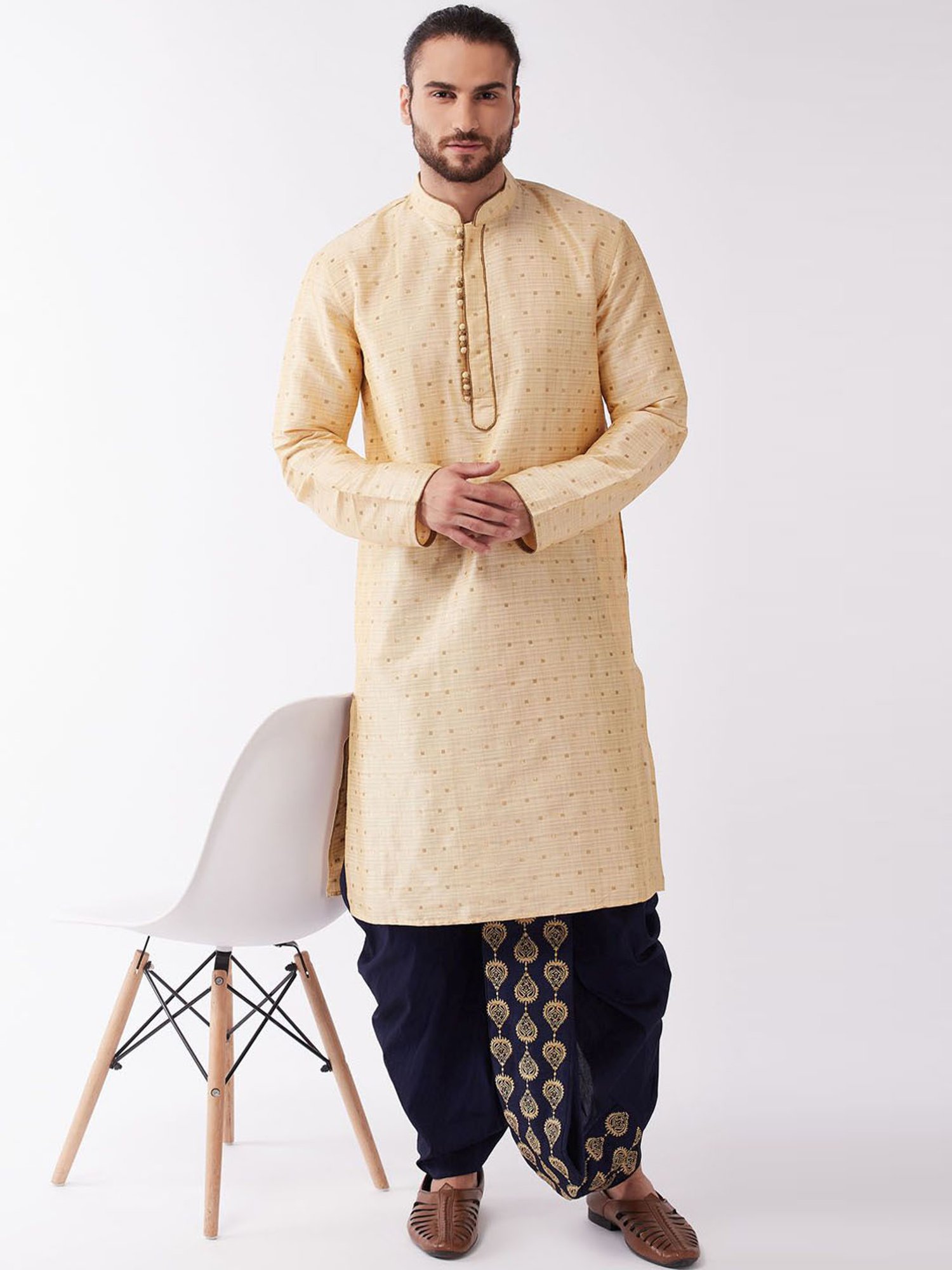 Vastramay Beige Straight Fit Printed Ethnic Suits