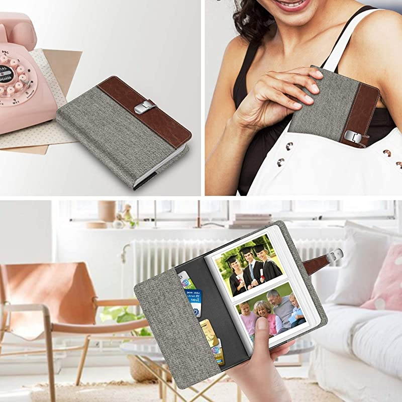 Wallet Photo Album for Fujifilm Instax Wide 300, Polaroid OneStep 2-64 Pockets (Snap Fastener) Album, Compatible with Polaroid POP, Originals 600 Camera 3.5x4.5 Inch Film (Denim Grey)