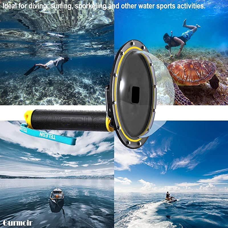 Telesin Dome Lens 6" Dome Port for Gopro Hero 8 Black Action Cameras Snorkeling Underwater Diving Dome with Waterproof Housing Case Trigger and Soft Rubber Floating
