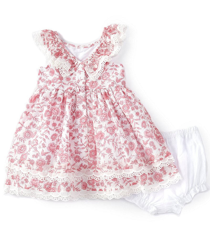 Laura Ashley Baby Girls Newborn-24 Months Floral Lace-Trim Fit-And-Flare Dress