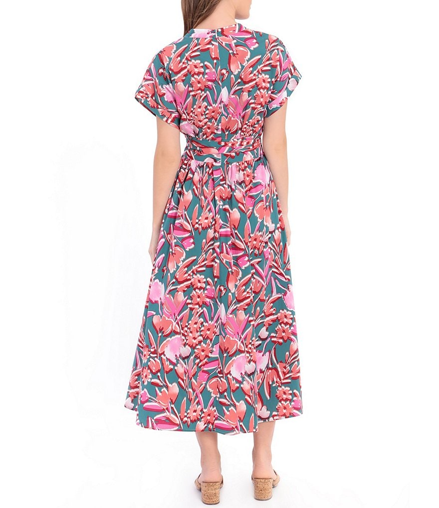 Donna Morgan Floral Faux Wrap V-Neck Maxi Cotton Dress