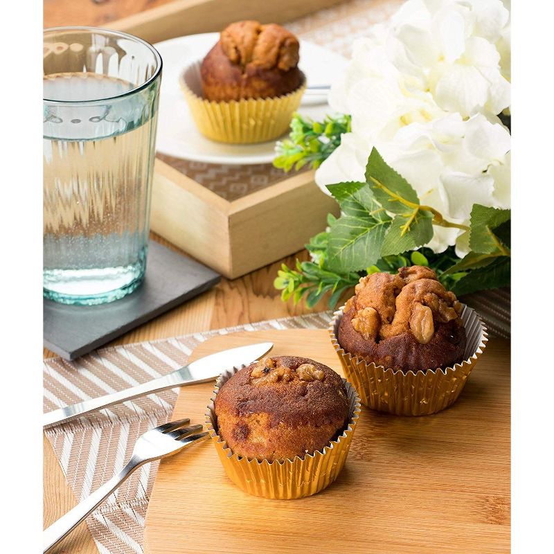 Juvale 400 Pack Gold Cupcake Liners, Muffin Wrappers Foil Baking Cups (2 x 1 In)