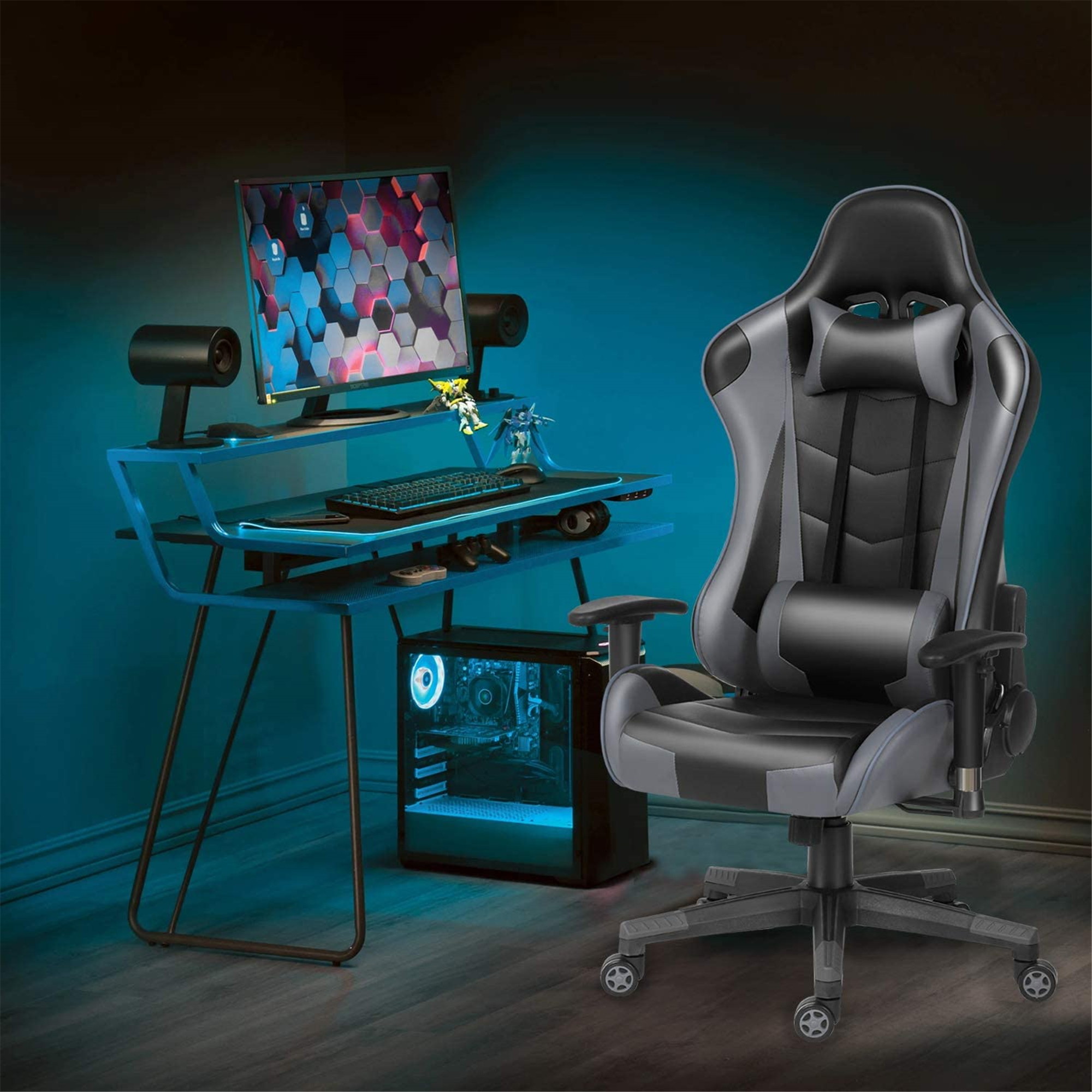 Ergonomic Gaming Chair Racing Computer Chair PU Leather Chair Adjusted Reclining Office Desk Chair with Headrest and Lumbar Support