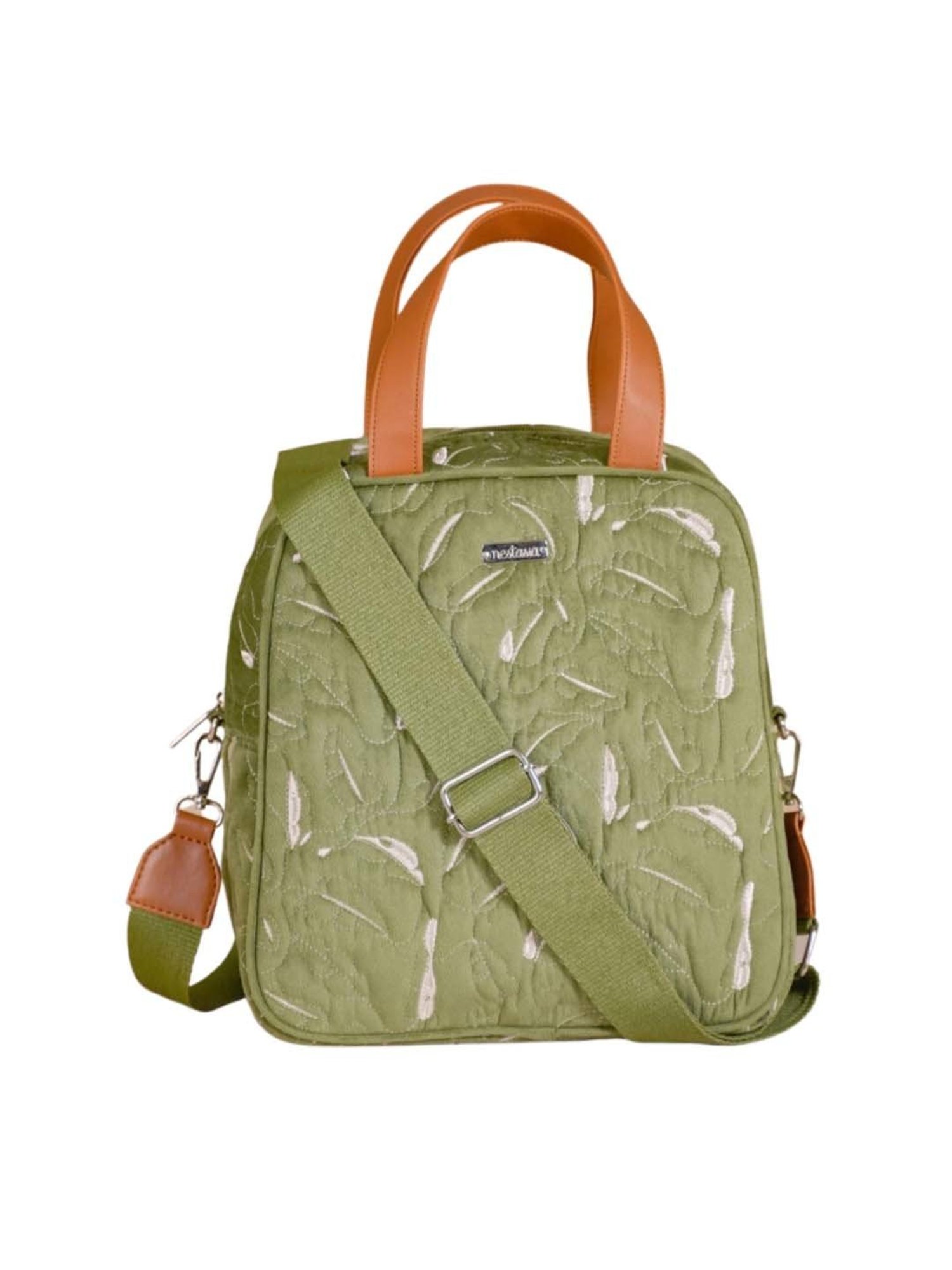 Nestasia High-Quality Insulated Velvet Green Lunch Bag With Adjustable Shoulder Strap & Handles