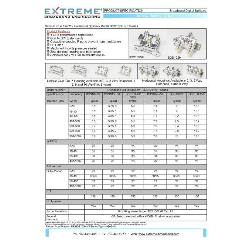EXTREME 8 WAY BALANCED HD DIGITAL 1GHz HIGH PERFORMANCE HORIZONTAL COAX CABLE SPLITTER - BDS108H