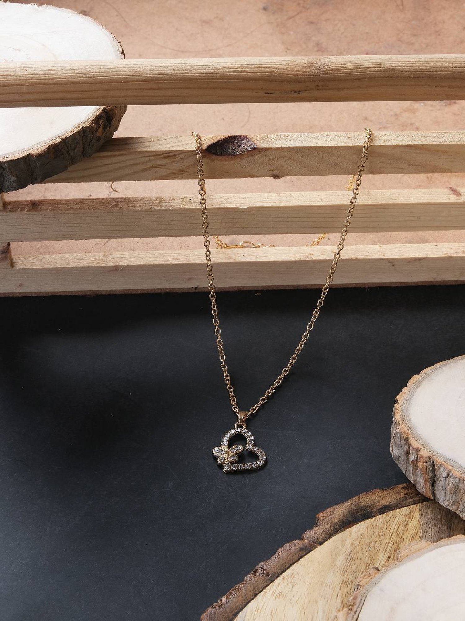 Jewelz Trendsetting Gold Western Necklace With Delicate Heart Hanging Charm for Women