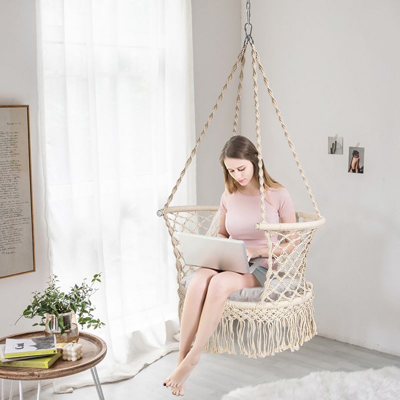 La Siesta HAL21-1 Habana Organic Cotton Lounger Comfortable Indoor Outdoor Hammock Chair with Suspension Set and Bamboo Spreader, Nougat
