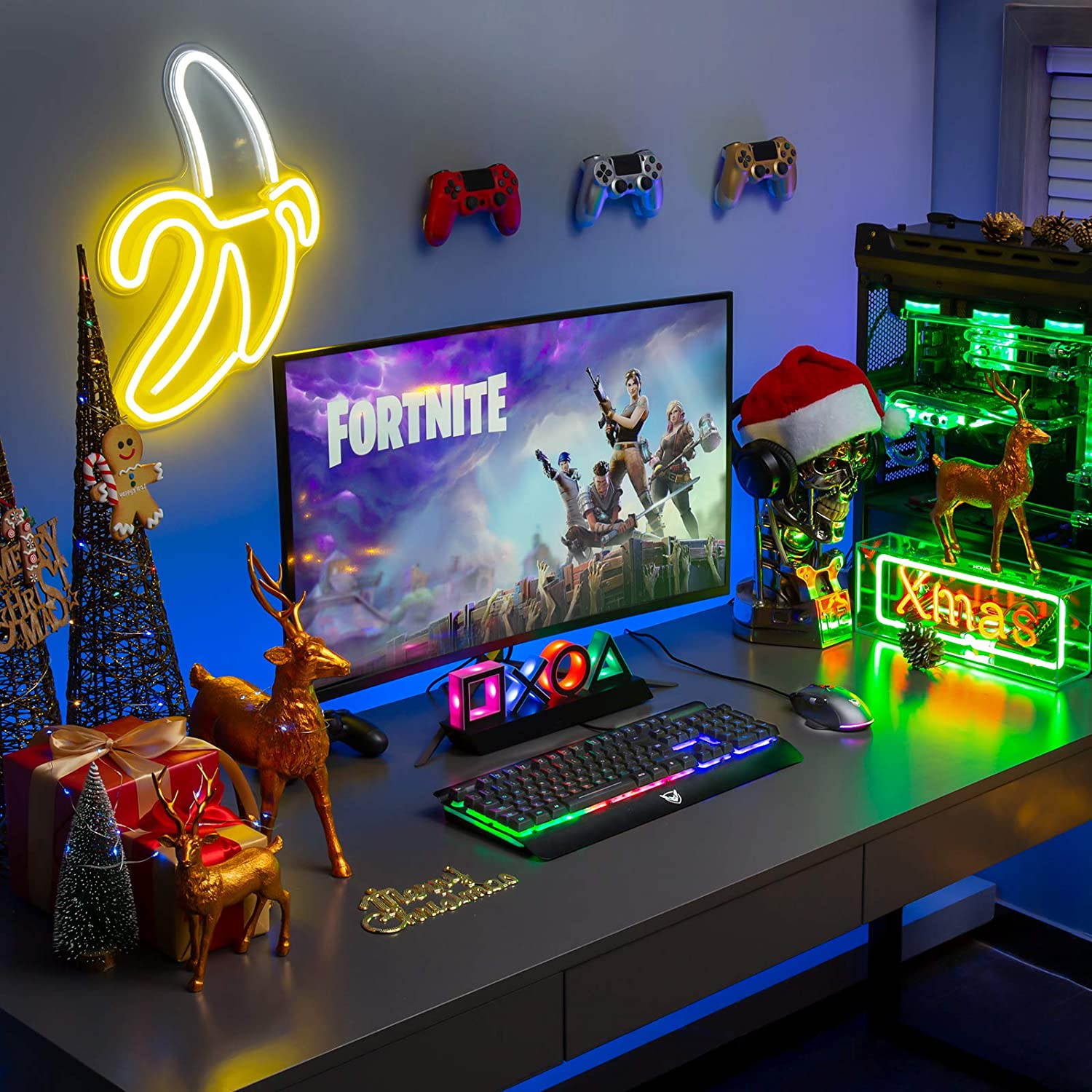 Metal Gaming Keyboard, LED Wired Rainbow Keyboard, USB Backlit Membrane Keyboard with Wrist Rest, 19 Anti-ghosting Keys, 12 Multimedia Shortcuts, Spill-Resistant for Windows PC Gamer-Black