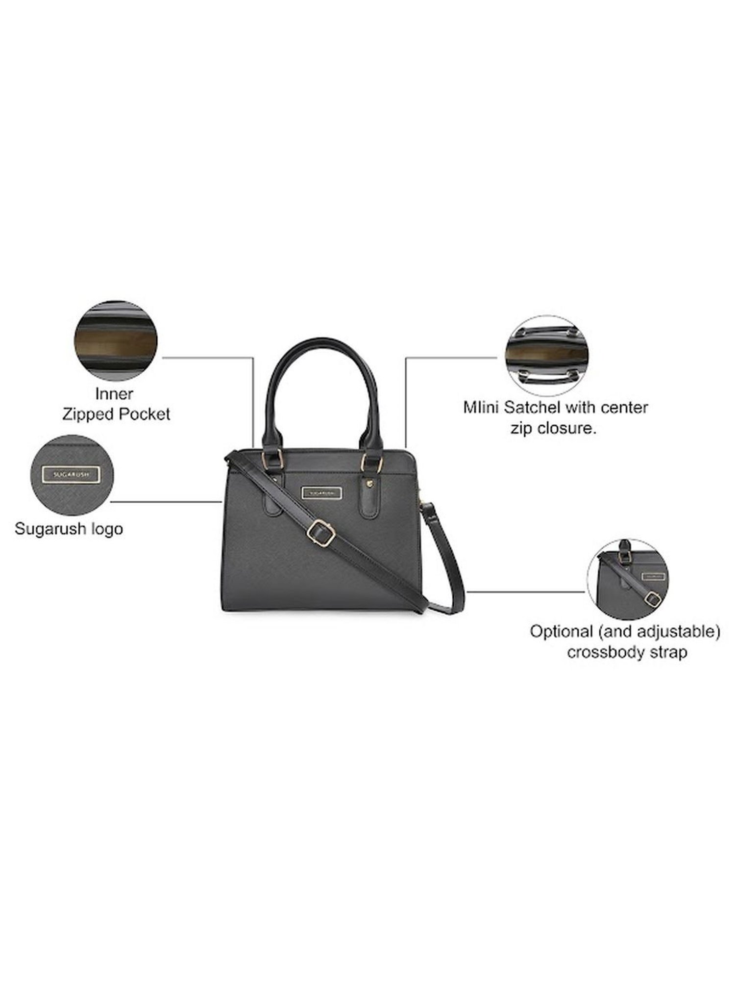 Sugarush Elijaha Black PU Solid Handbag