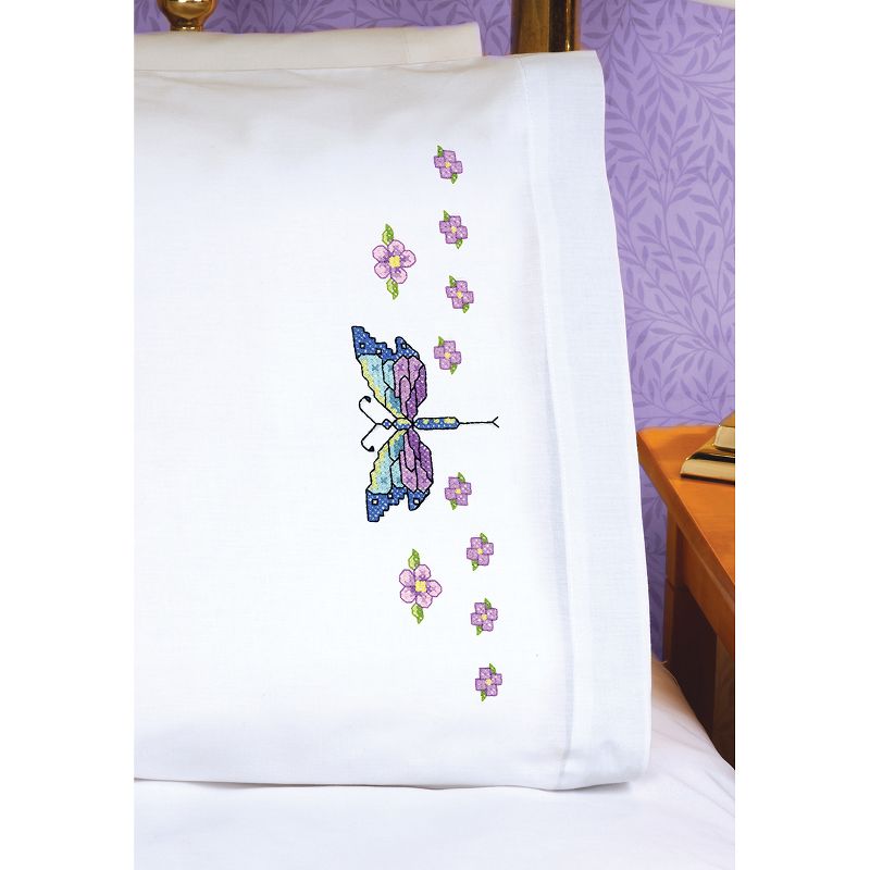 Janlynn Stamped Cross Stitch Pillowcase Pair 20"X30"-Dragonfly