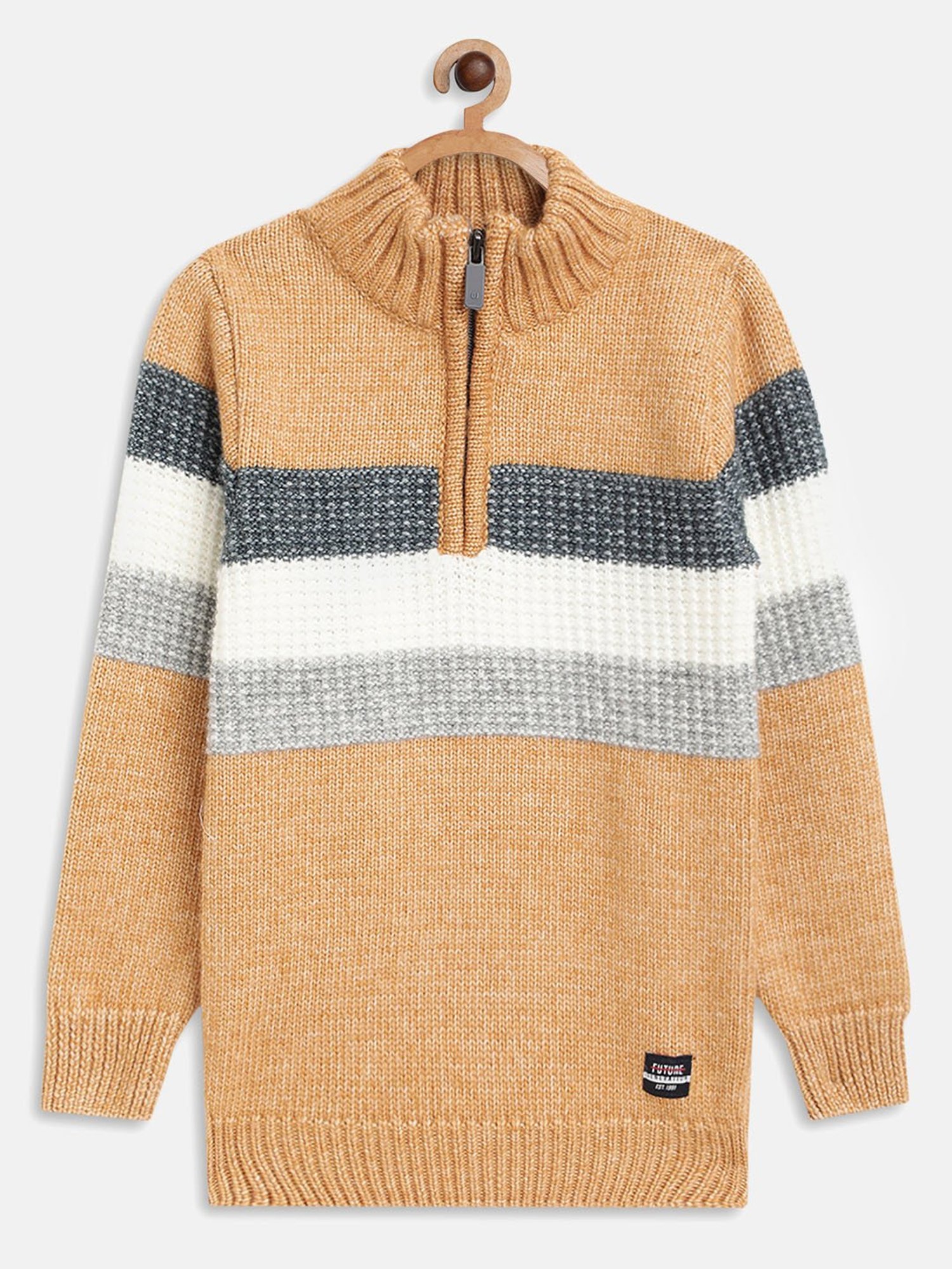 Octave Kids Mustard Self Design Full Sleeves Sweater