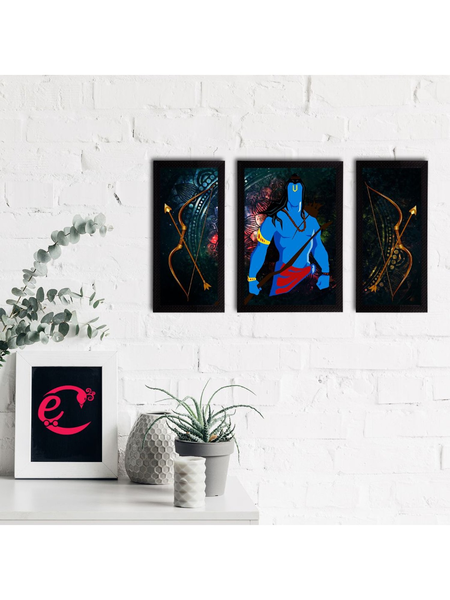 eCraftIndia Set of 3 Lord Ram Satin Matt Textured UV Art Painting