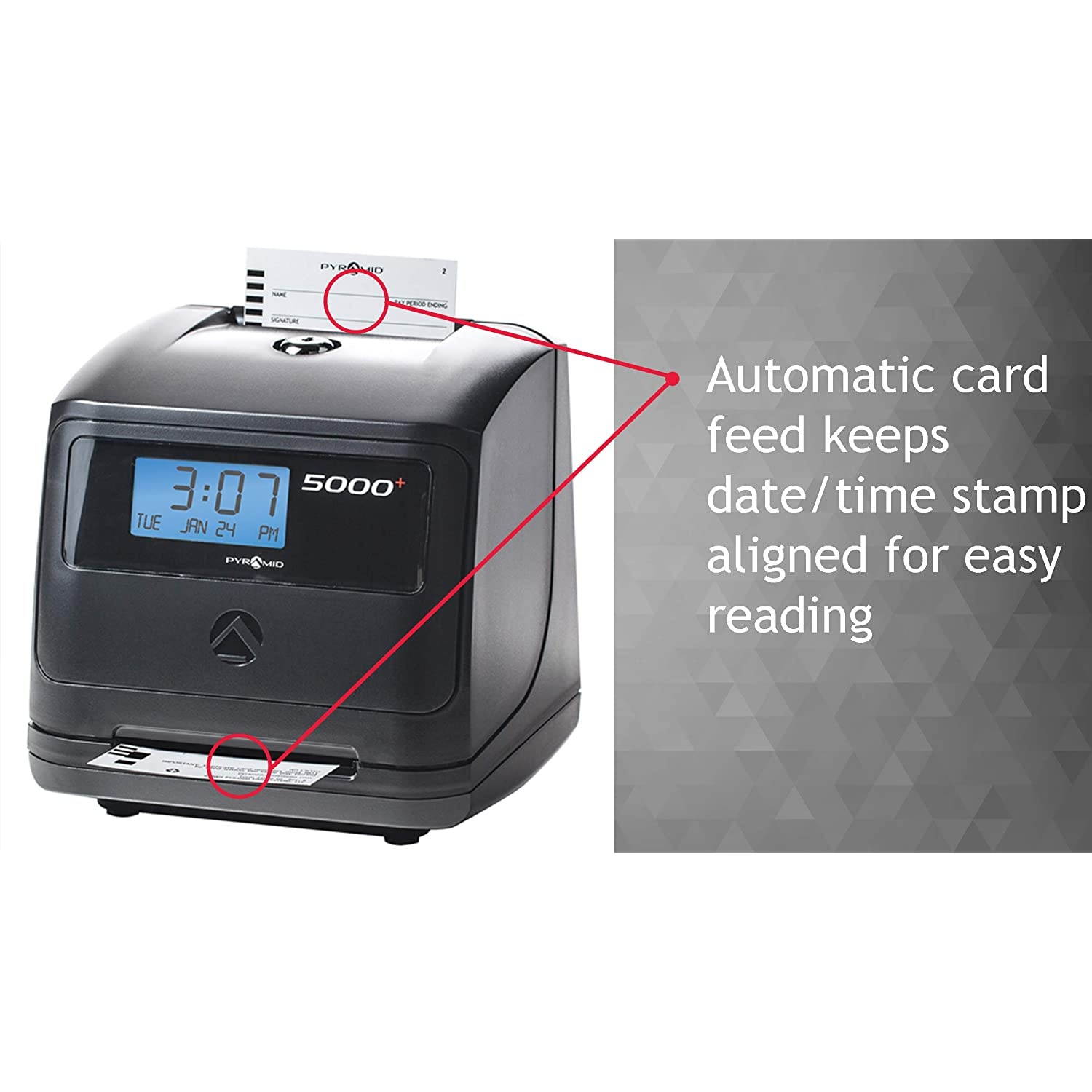 Pyramid Time Systems, Model 5000 Auto Totaling Time Clock, Handles up to 100 Employees, Automatically calculates Worked time Between Punches and accumulates Worked Hours per Pay Period, Made in USA
