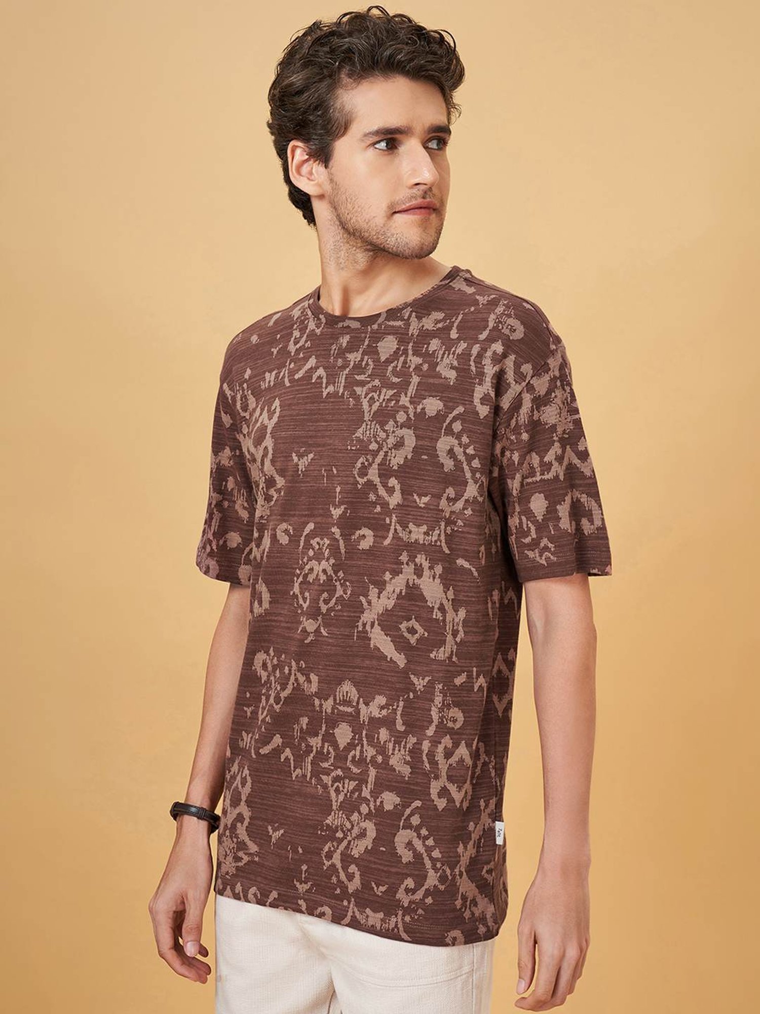 7 Alt By Pantaloons Whitecap Gray Cotton Relaxed Fit Printed T-Shirt