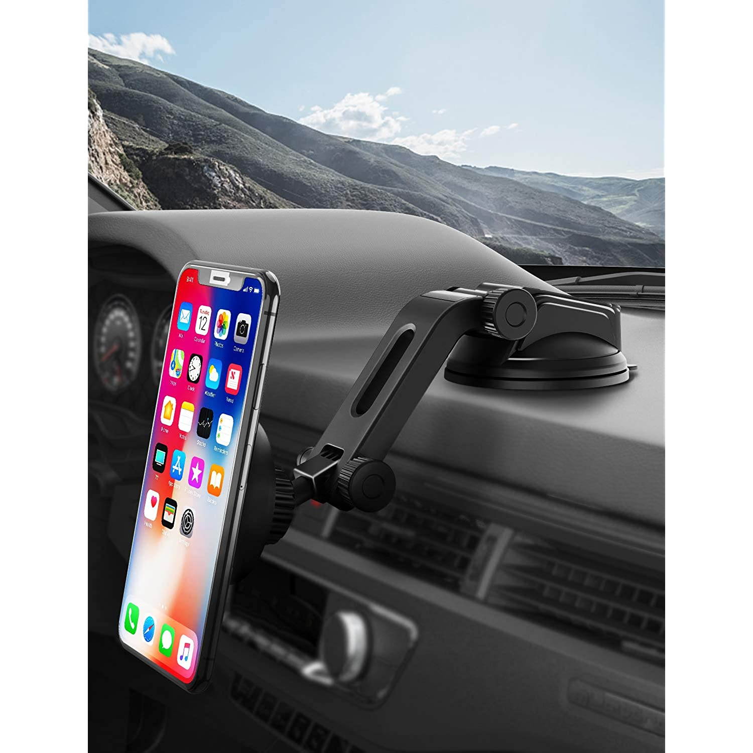 IPOW Car Phone Mount Holder Magnetic Phone Holder Mount Hands Free Cell Phone Holder for Car Dashboard Windshield Phone Holder Strong Magnet Maximum Angle One Holder Fits All Phones No View Blocking