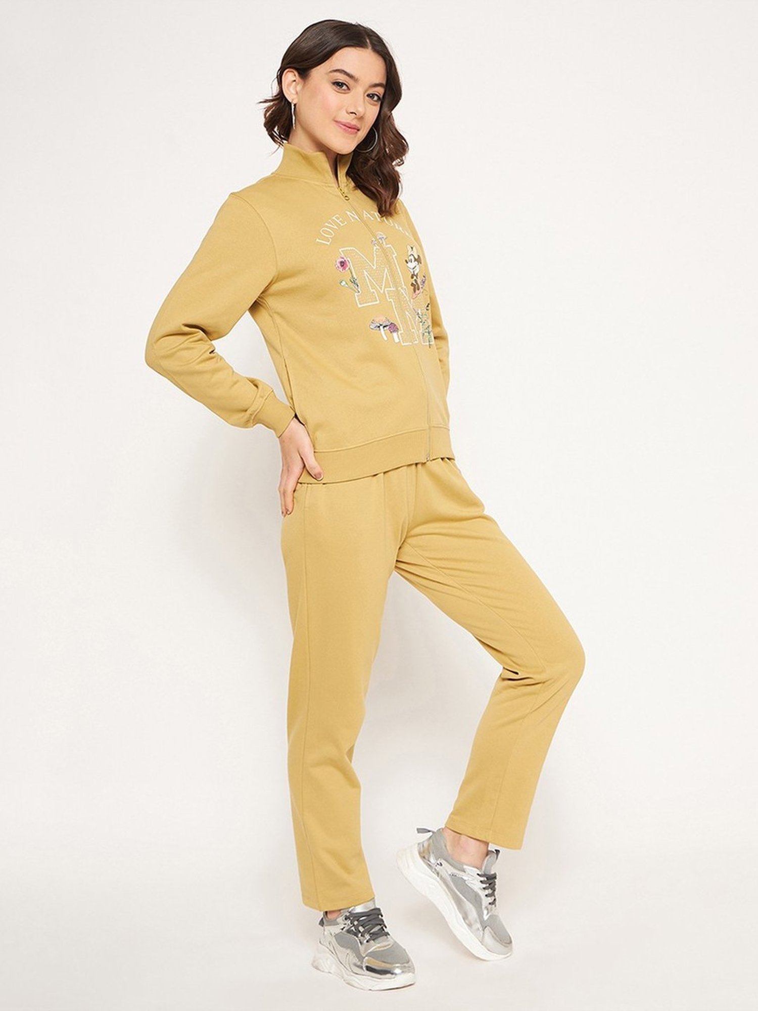 MADAME M Secret Beige Printed Sports Tracksuit
