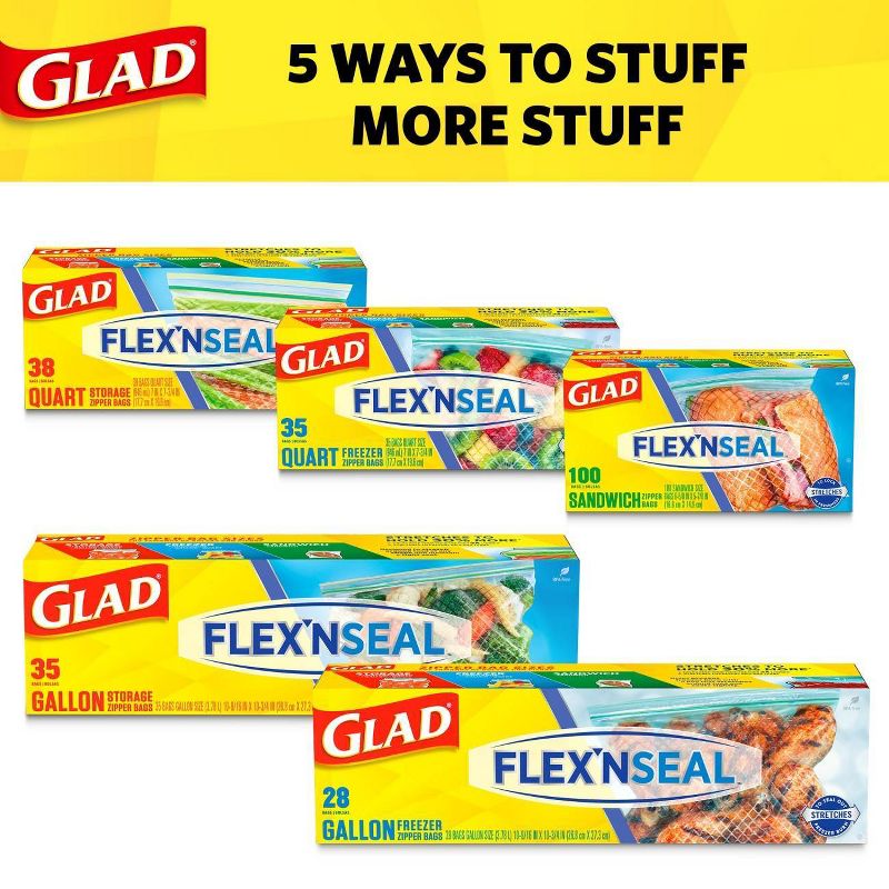 Glad Flex'N Seal + Freezer Storage Plastic Bags - 1 Quart 35ct