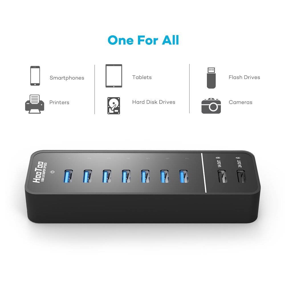 Bailink USB HUB,  9-Port 60 Watts USB 3.0 Hub with 2 Smart Charging Ports and 7 Data Transfer Ports Up to 5Gps for iPhone, Smartphone, iPad, IMac,PC ,Laptops and More