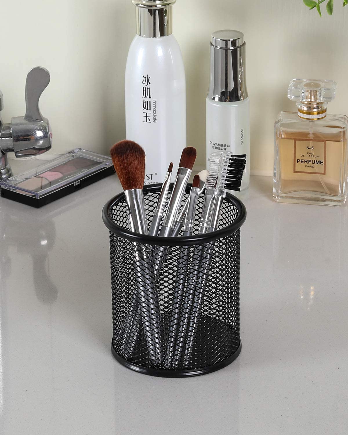 Round Mesh Cup Desk Pen Pencil Holder Pen holder  round metal pen holder stationery business pen storage simple pattern creative time network storage pen  2 pieces(Black)
