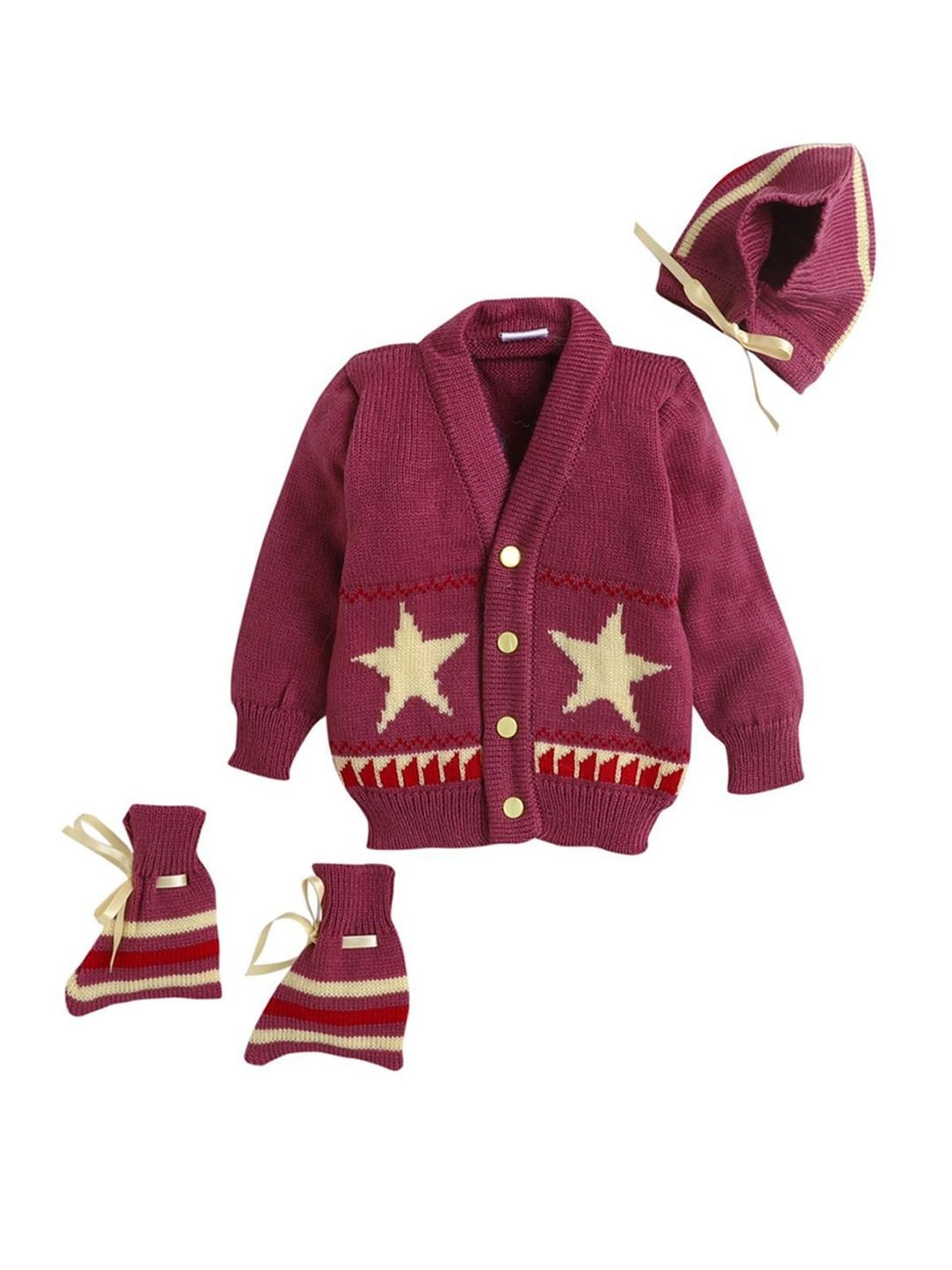 Little Angels Kids Maroon & Beige Printed Full Sleeves Sweater Set