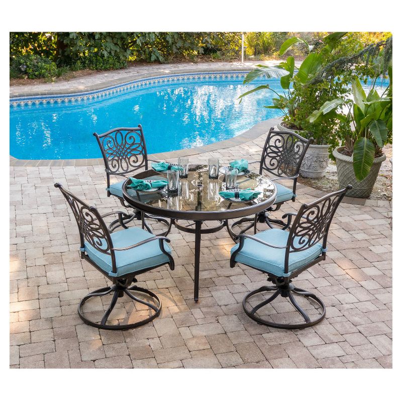Traditions 5pc Round Metal Patio Dining Set - Blue - Hanover