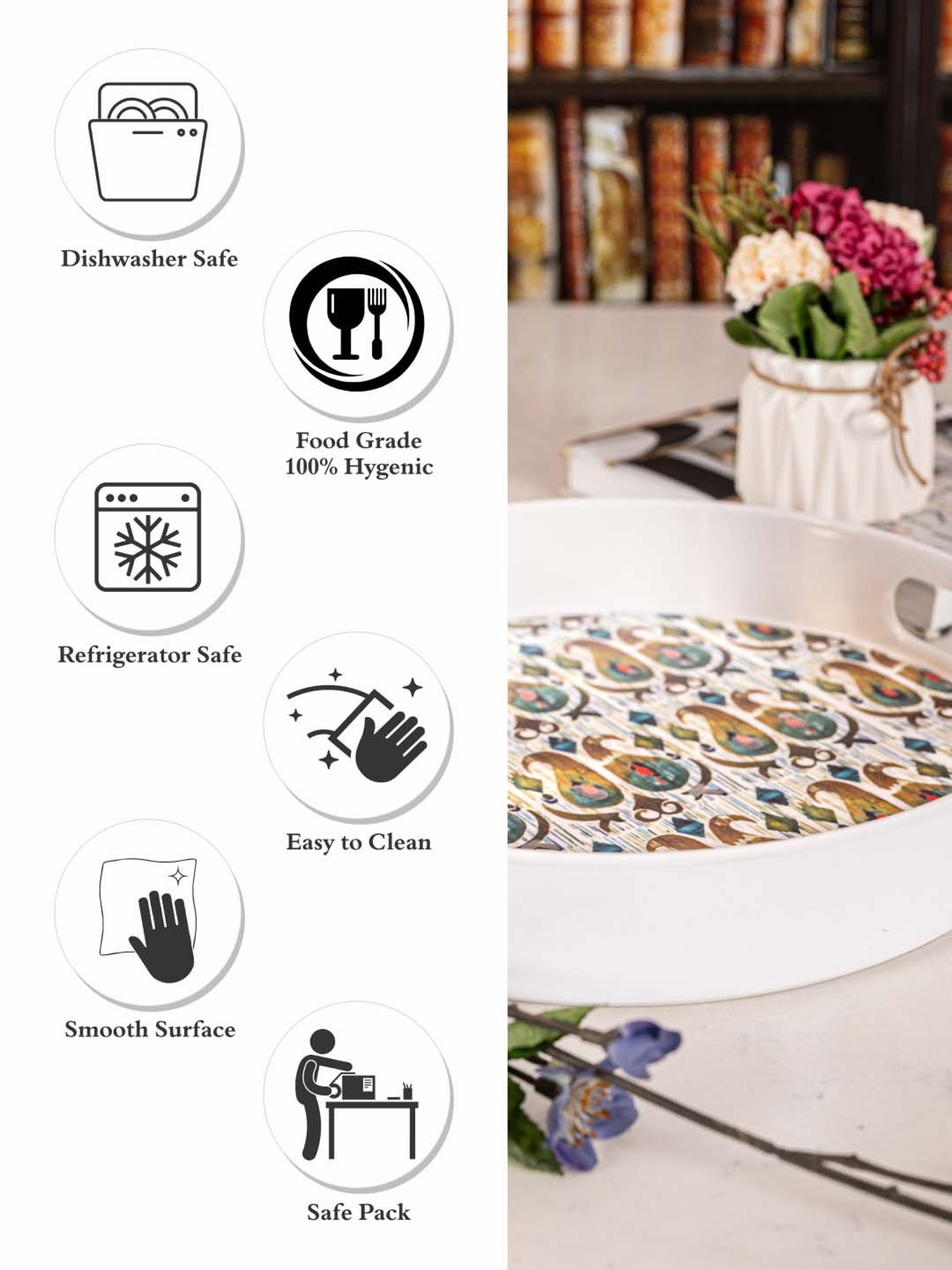 Goodhomes White Melamine Round Serving Tray - Set of 1
