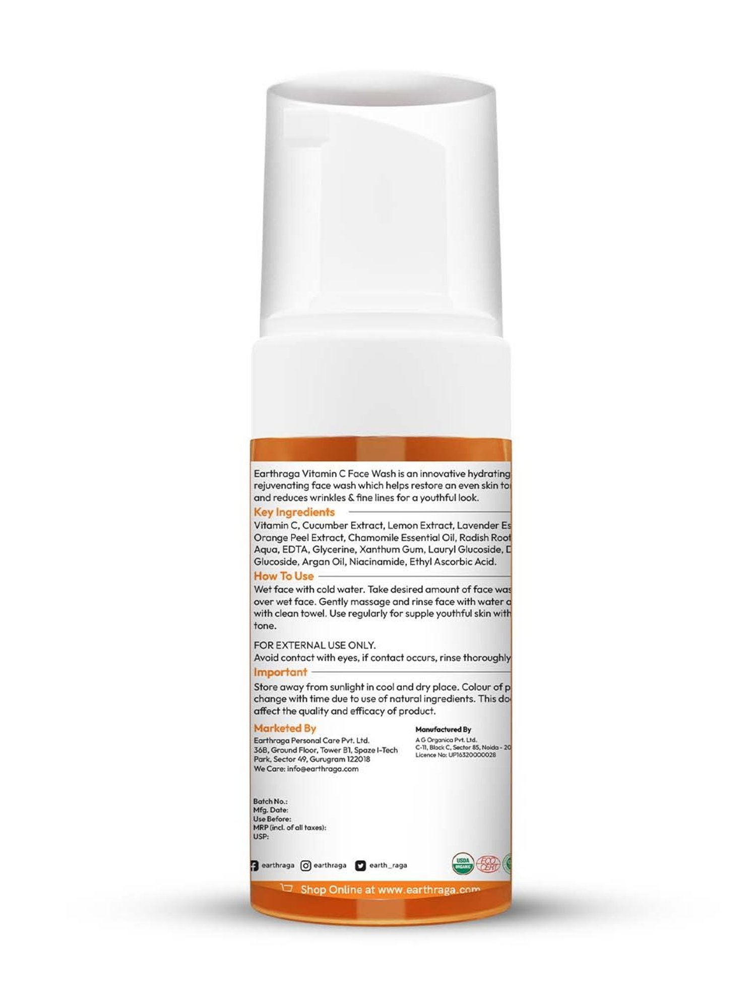 Earthraga Vitamin C Face Wash - 100 ml